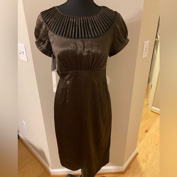 Susana Monaco size 4 deep chocolate brown silk puffed sleeve dress - Picture 1 of 16
